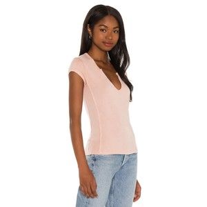 Free People Dusty Blush Short Sleeve V-Neck Tee